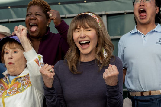 Mary Steenburgen celebrates with fellow players in The Dink, an Apple TV+ film about pickleball