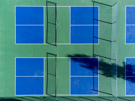 Aerial view of outdoor pickleball courts